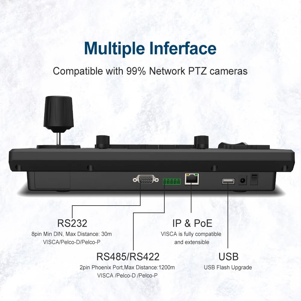 NDI PTZ Camera Joystick Controller 5'' LCD Screen 4D Joystick Controller Keyboard Support PoE Visca Onvif Peldo - d/p - Fourdemall