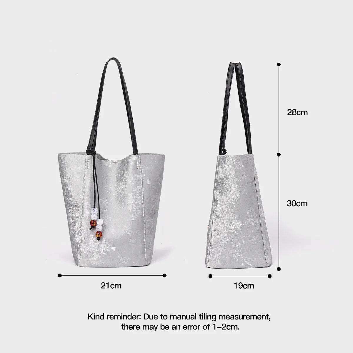 2024 New Design Fashion Ladies Large Tote Genuine Leather Silver Women Handbags Large Casual Shoulder Bag Luxury Brand Purse - Fourdemall