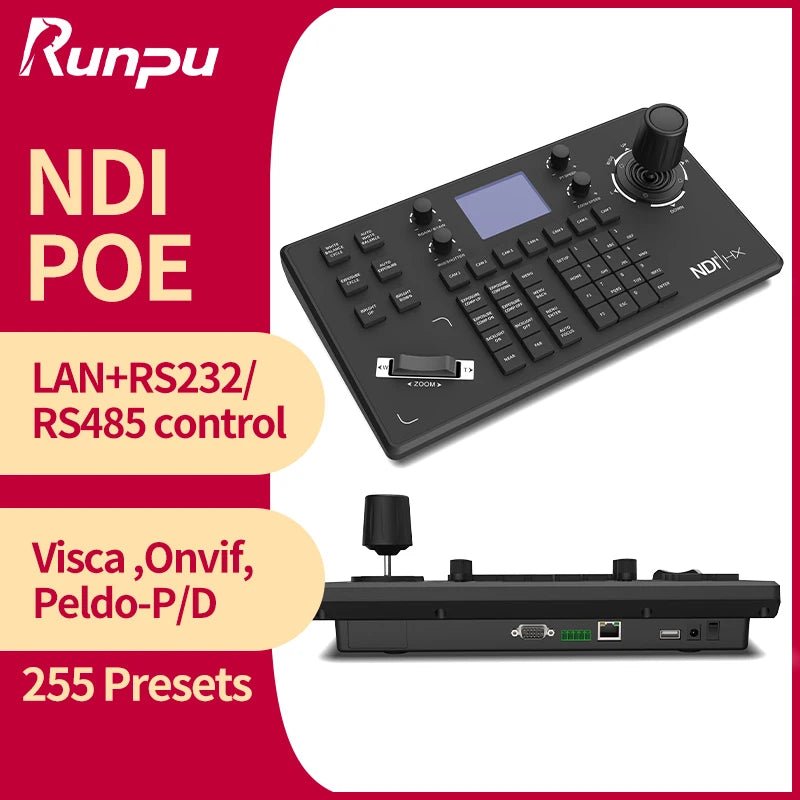 NDI PTZ Camera Joystick Controller 5'' LCD Screen 4D Joystick Controller Keyboard Support PoE Visca Onvif Peldo - d/p - Fourdemall