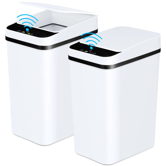 2 Pack Bathroom Automatic Trash Cans Touchless Motion Sensor Slim with Lid for Bathroom Bedroom Living Room Office Kitchen