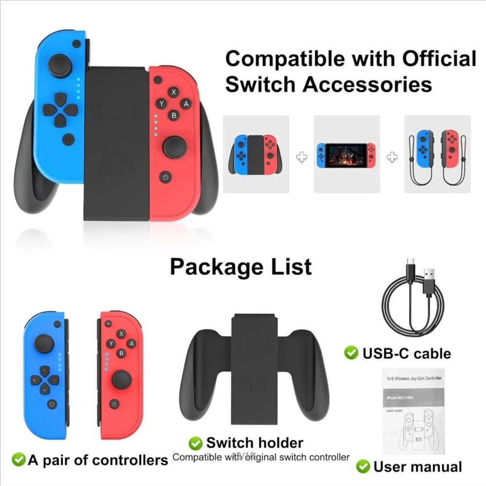 Joycons Wireless Joystick Controller For Nintendo Switch/OLED/Lite with Charging Grip Bluetooth Gamepad Wrist Strap Joy Pad - Fourdemall