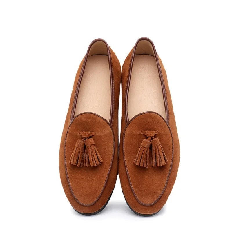 2024 Tassel Design Men Round Toe Suede Leather Flat Shoes Comfortable Genuine Leather Slip On Man Footwear Vintage Boy Shoes - Fourdemall