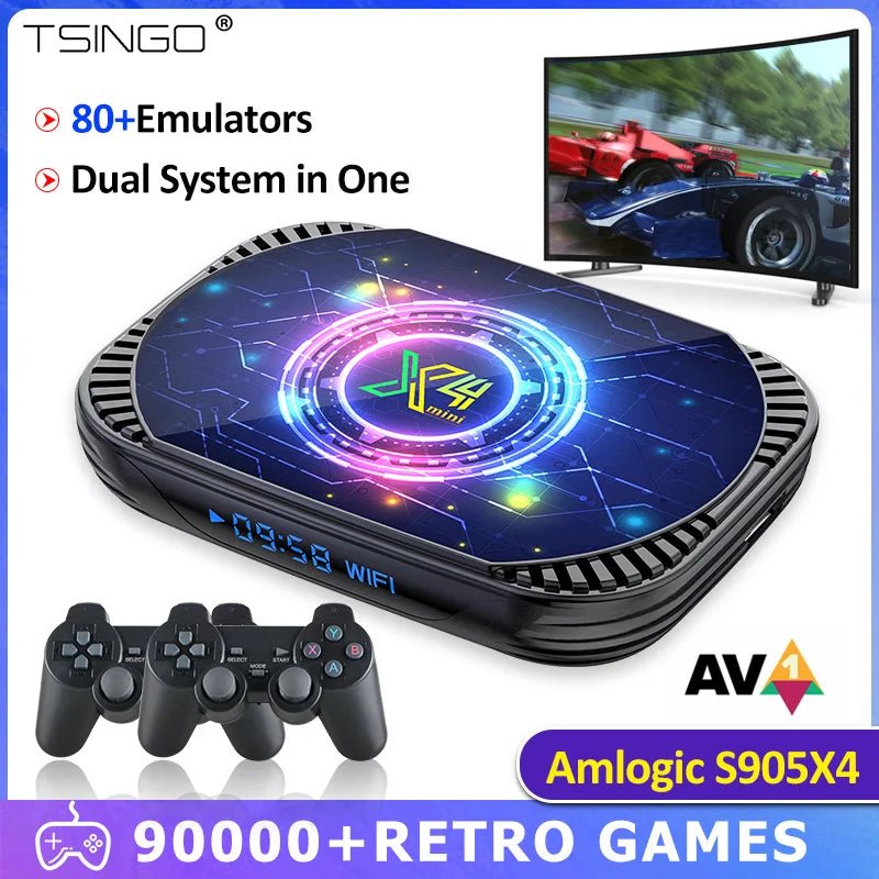 TSINGO Arcade Games Console X4 Mini Built - in 90000 Games 80+Emulators For SS/DC/MAM/C64 Dual System S905X4 CPU 4K HD WiFi TV Box - Fourdemall