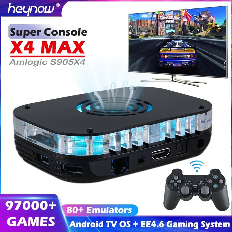 HEYNOW Amlogic S905X4 Retro Video Game Console X4 Max Super Console Android TV GAME BOX 80+ Emulator 97000+ Games 4K HD TVBox - Fourdemall