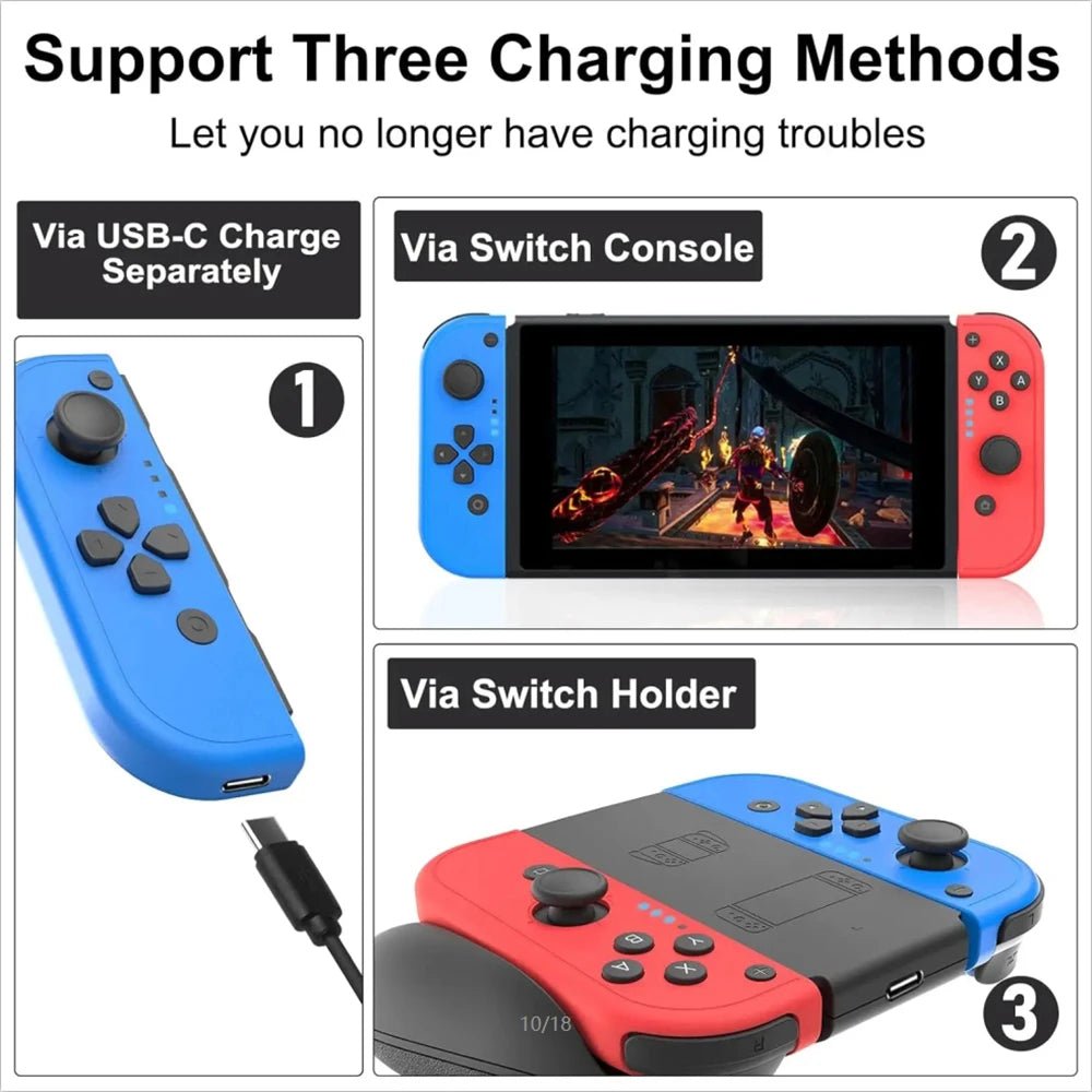 Joycons Wireless Joystick Controller For Nintendo Switch/OLED/Lite with Charging Grip Bluetooth Gamepad Wrist Strap Joy Pad - Fourdemall