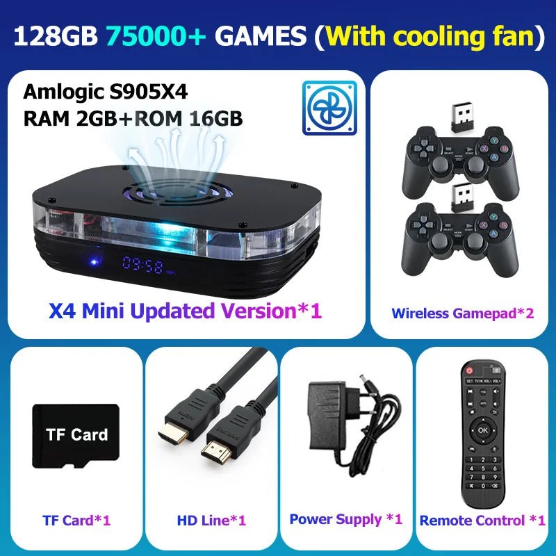 TSINGO Arcade Games Console X4 Mini Built - in 90000 Games 80+Emulators For SS/DC/MAM/C64 Dual System S905X4 CPU 4K HD WiFi TV Box - Fourdemall