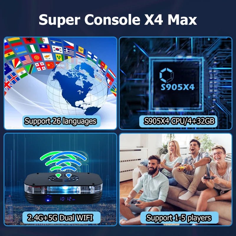 HEYNOW Amlogic S905X4 Retro Video Game Console X4 Max Super Console Android TV GAME BOX 80+ Emulator 97000+ Games 4K HD TVBox - Fourdemall