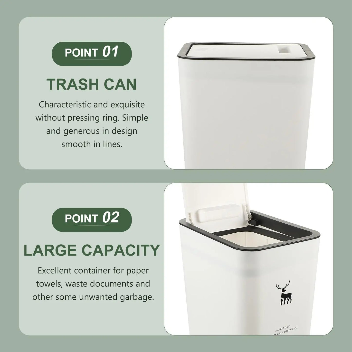 22x15.5x33cm Push Type Trash Can Kitchen Bathroom Trash Can with Lid Garbage Wastepaper Bin Trash Holder Kitchen Trash Can