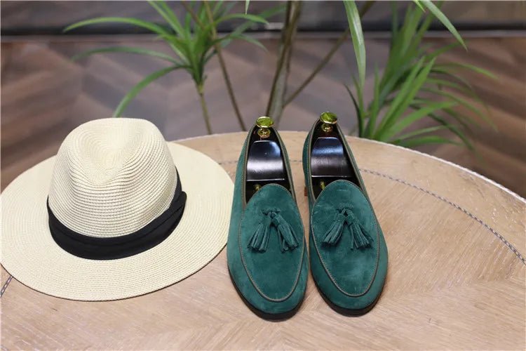 2024 Tassel Design Men Round Toe Suede Leather Flat Shoes Comfortable Genuine Leather Slip On Man Footwear Vintage Boy Shoes - Fourdemall