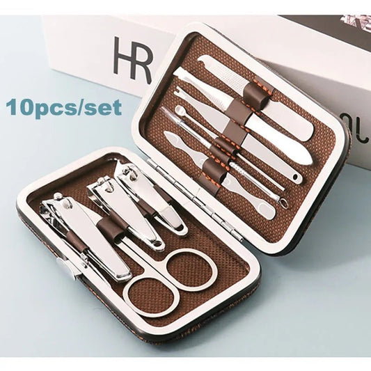 10pcs Nail Clipper Manicure Set Leather Box Stainless Steel Manicure Kit Home Nail Care Tools Portable kit Gift Nail Clipper Set - Fourdemall